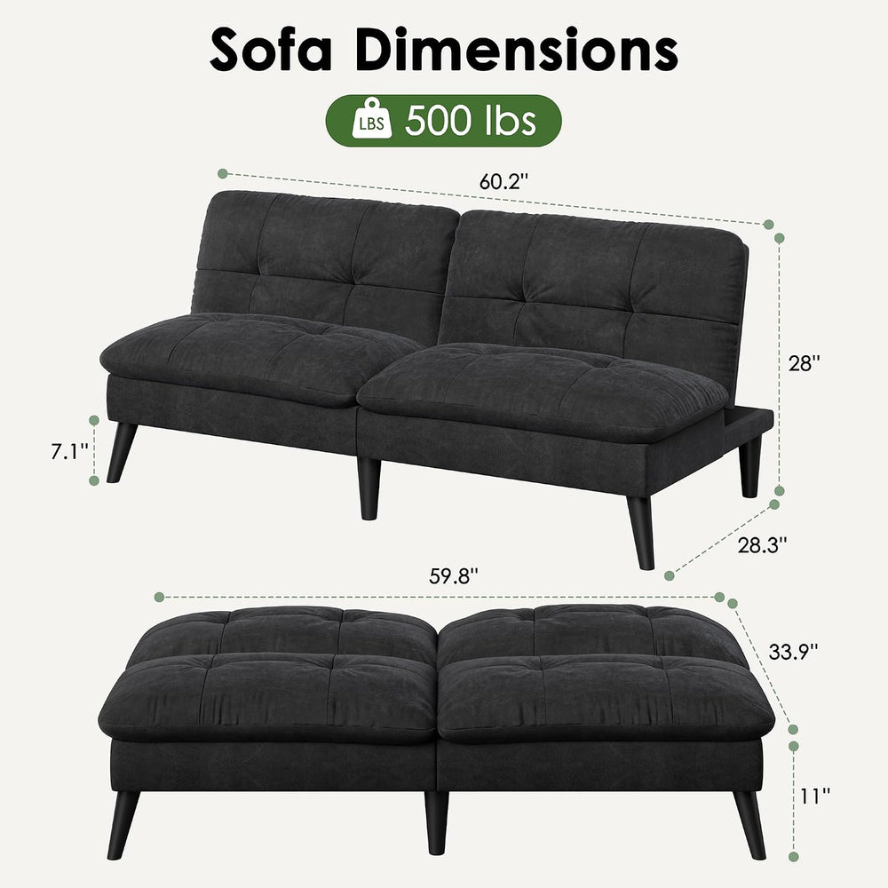 Vongrasig Small Futon Sofa Bed Velvet Futon Couch with Adjustable Backrest, C...