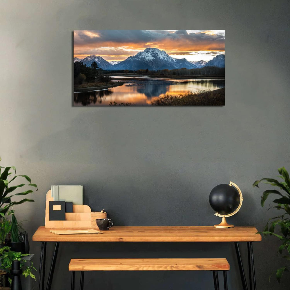 Sunset Mountain Wall Art for Living Room Nature Grand Teton Landscape Canvas ...