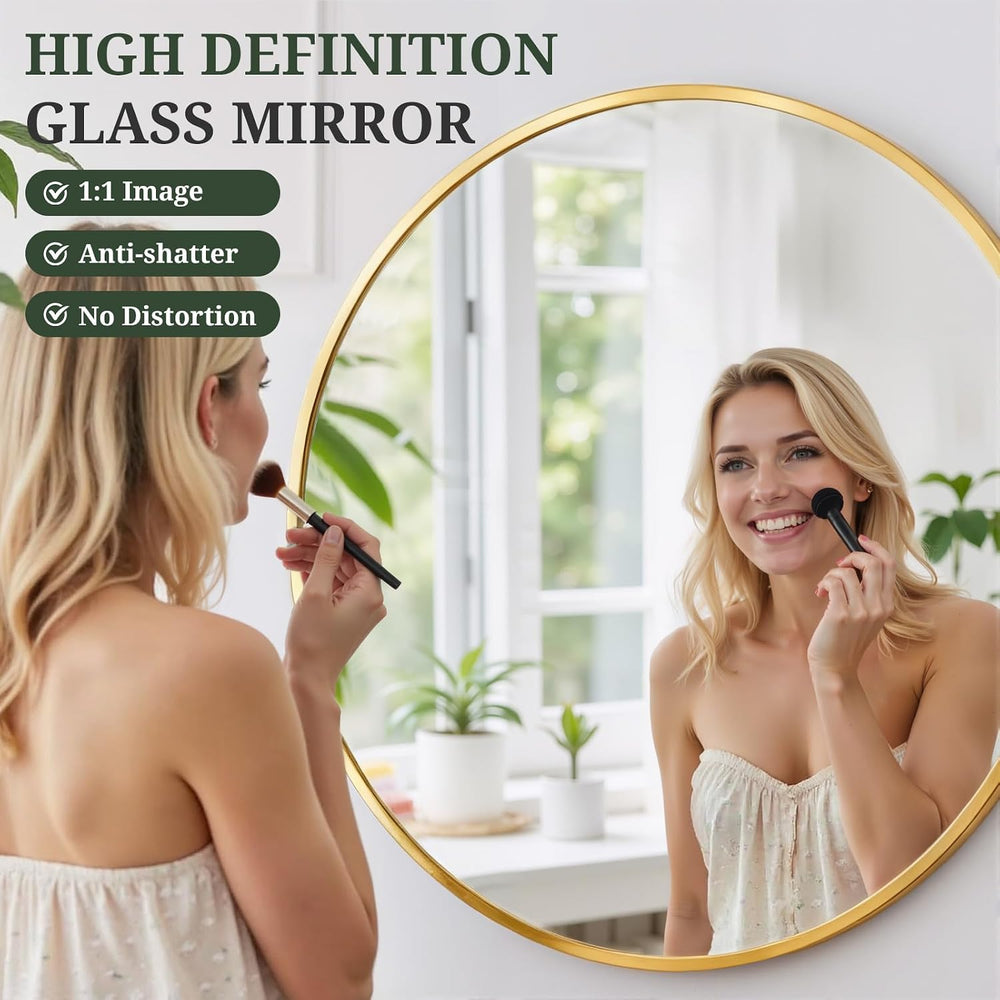 Round Wall Mirror 24 Inch Gold Vanity Mirror with Metal Frame