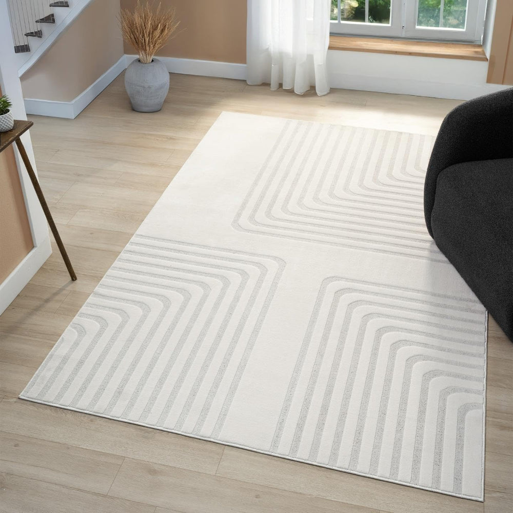 LUXE WEAVERS Mid Century Modern Geometric Cream 8x10 Area Rug
