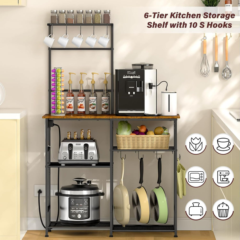 3IngSeagulls Bakers Rack with Power Outlet, Kitchen Microwave Stand with 10 S...