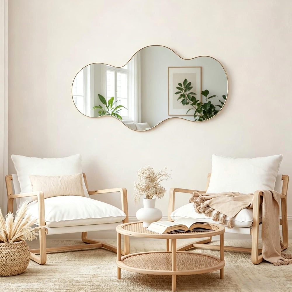 Irregular Wall Mirror,31x17 inch Gold Asymmetrical Mirror, Wall Mounted Mirro...