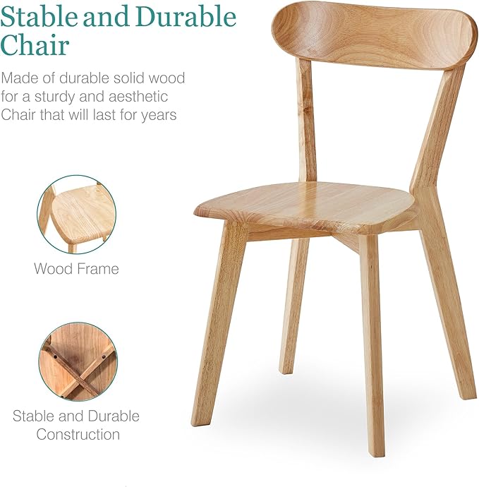 Wood Louis Dining Chairs Set of 2 100% Natural Solid Wood Home Kitchen Modern...