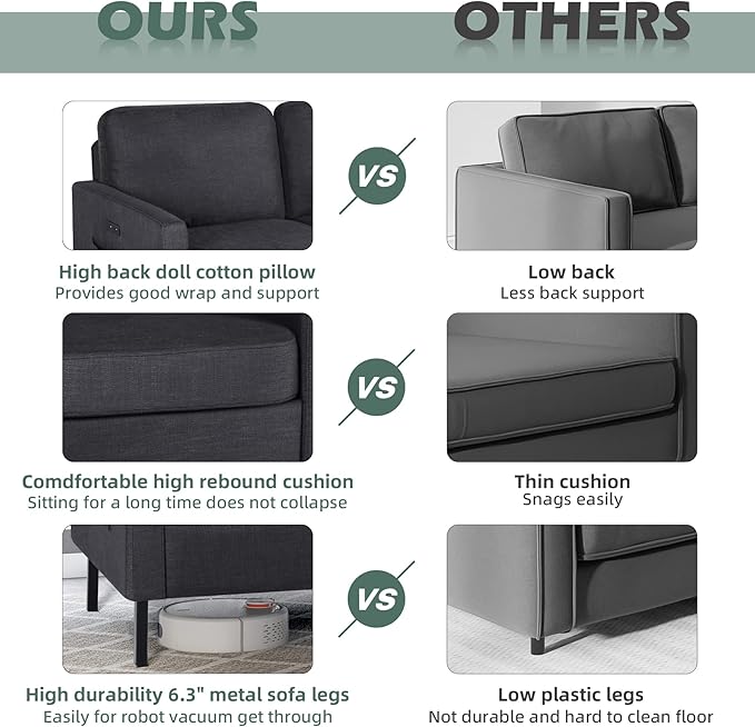 STHOUYN 56" W Fabric Loveseat Sofa with 2 USB, Small Couches for Living ...