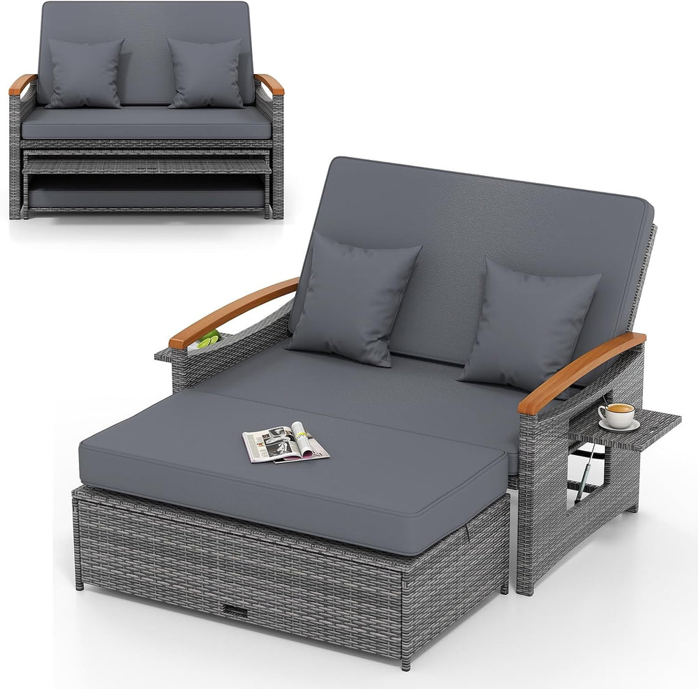 RELAX4LIFE Wicker Patio Outdoor Daybed - Rattan Cushioned Loveseat w/Storage ...