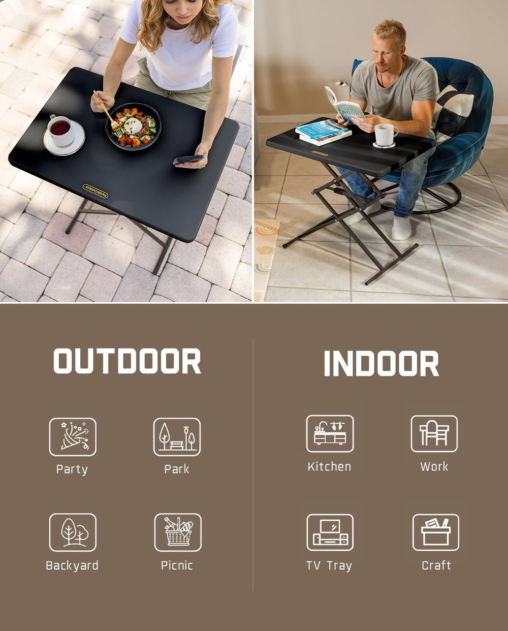 FanttikOutdoor Folding Table 2-Second One-Hand Height Adjustment, 3 Settings,...