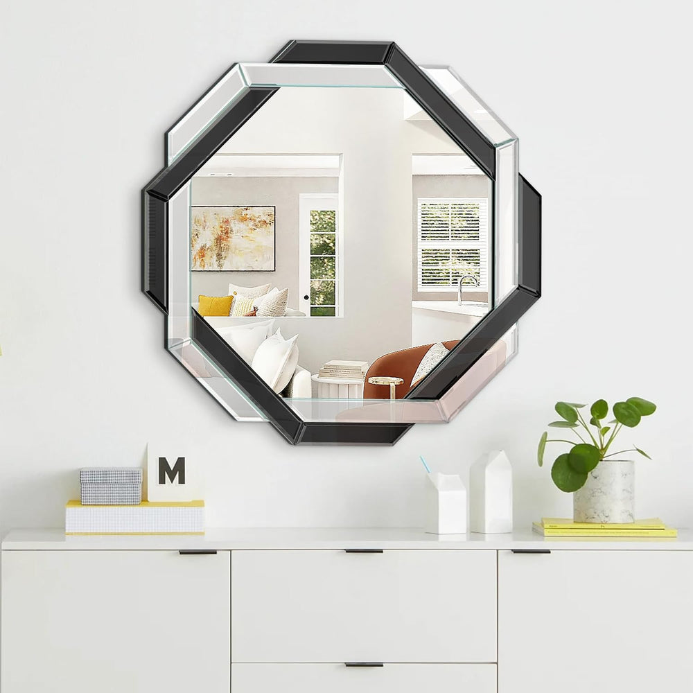 Bathroom Mirror Black - 28”X28” Wall Mirrors Decorative, Beveled Edge Framele...