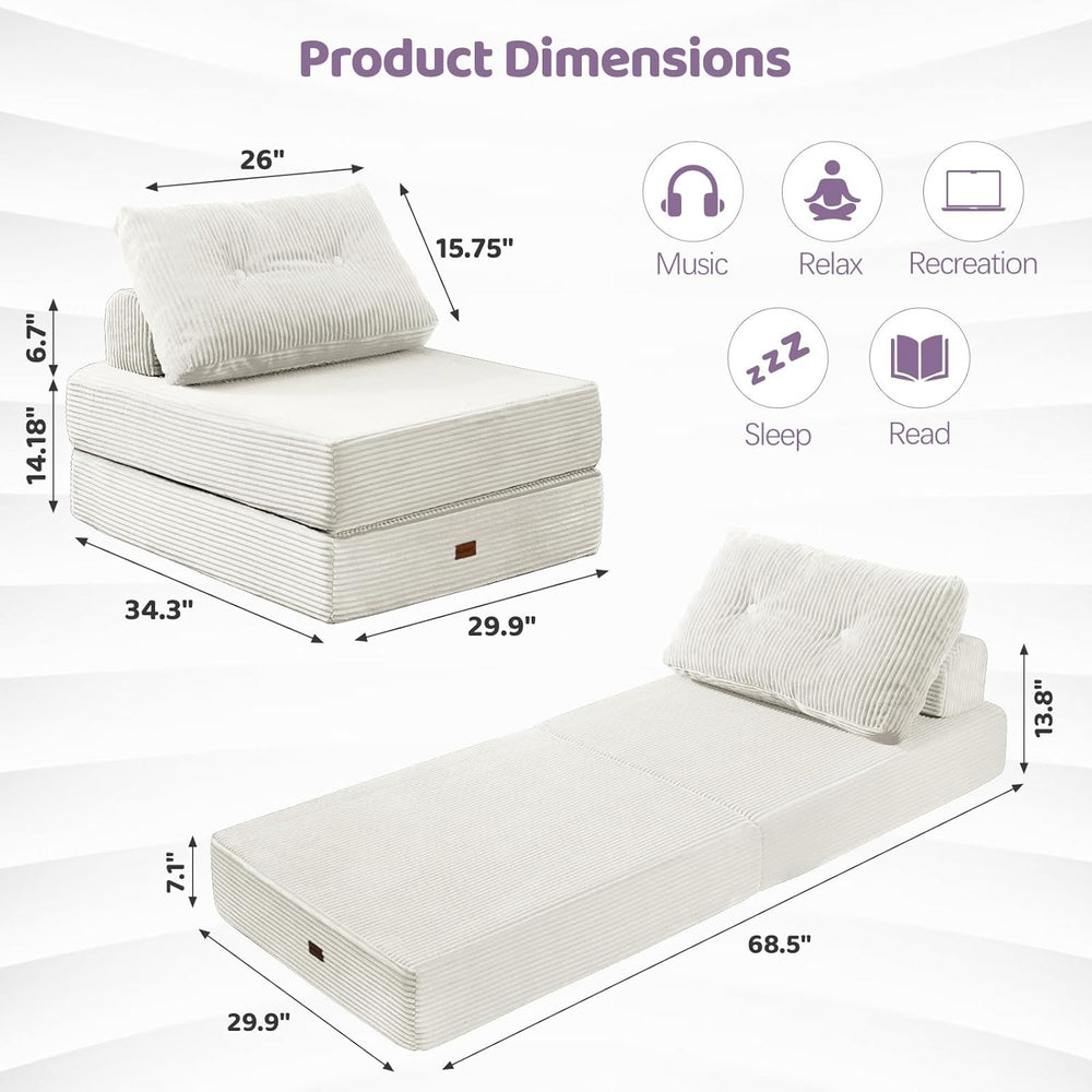 Folding Sofa Bed,No Wall Required Foldable Lounger for Apartment