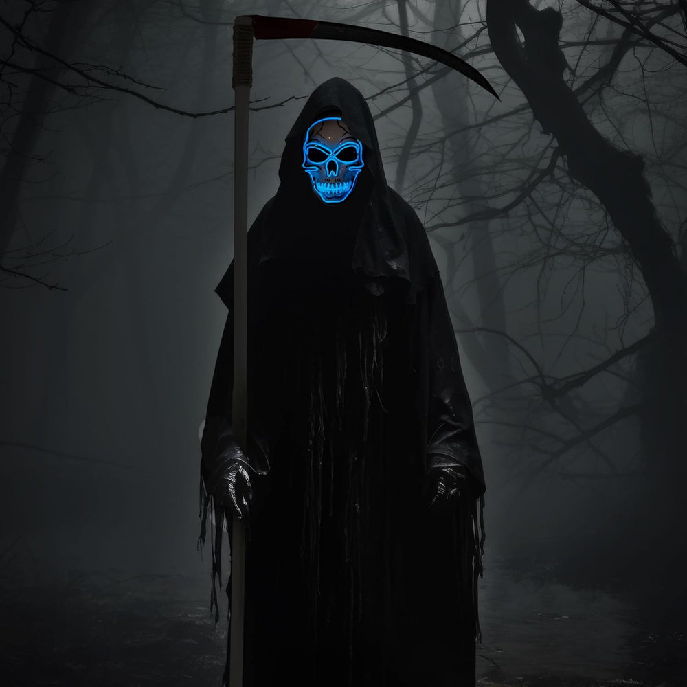JOYIN Halloween LED Skull Mask with Light Up Gloves, Blue Scary Glow Up Skull...
