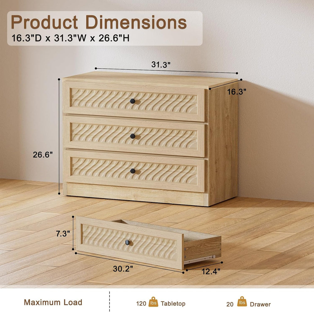 Wooden 3 Dresser for Bedroom, 31.3" Wide Chest of Drawers