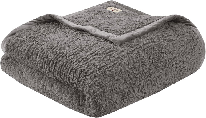 Woolrich Burlington Berber Blanket Super Soft, Cozy Lightweight Cover with Luxurious Velvet Binding, Modern Trendy All Season Bedspread Bedding-Set, Full/Queen: 90x90, Grey