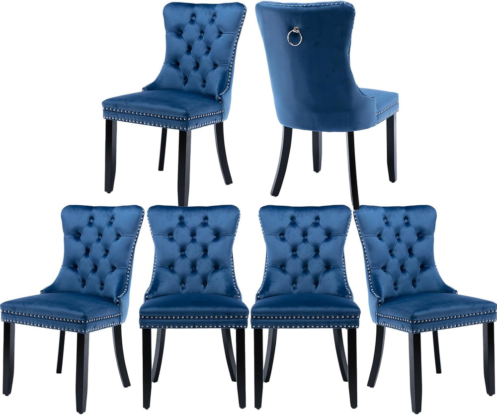 Velvet Dining Chairs Set of 6, Tufted Upholstered Dining Room Chairs with Bac...