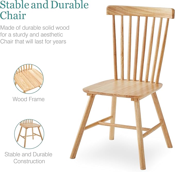 Natural Solid Wood Windsor Dining Chairs Set of 6 for Home Kitchen/Comapct Ap...