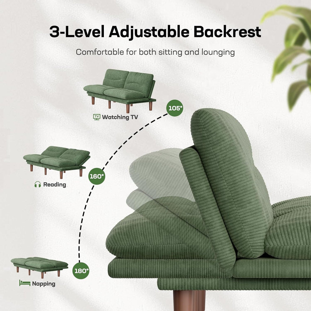 Marsail 66.02" Futon Sofa Bed, Small Convertible Sleeper Couch, Green