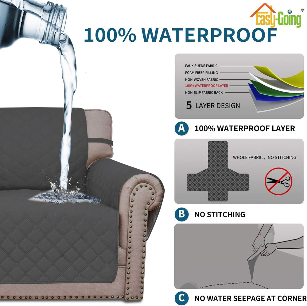 Easy-Going Waterproof Non-Slip Couch Cover, Medium Loveseat, Dark Gray