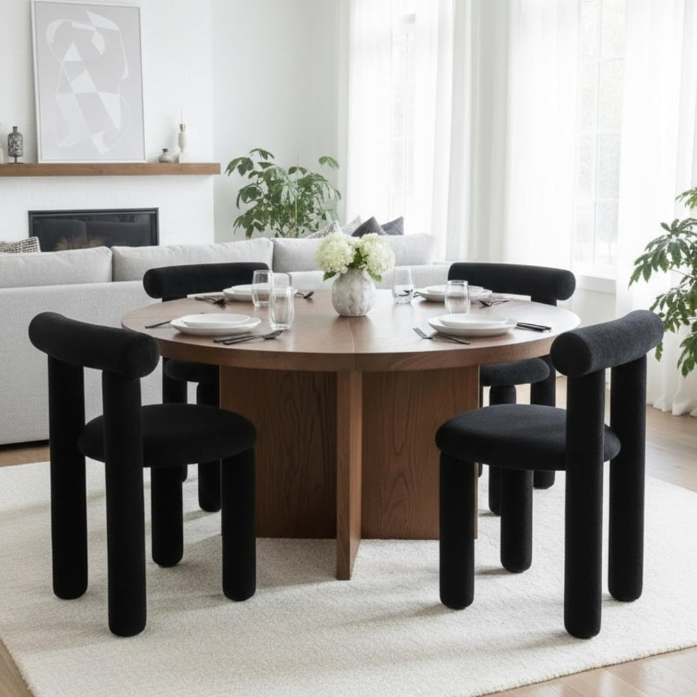DUOMAY Modern Black Boucle Dining Chairs Set of 4, Sherpa Upholstered Kitchen...