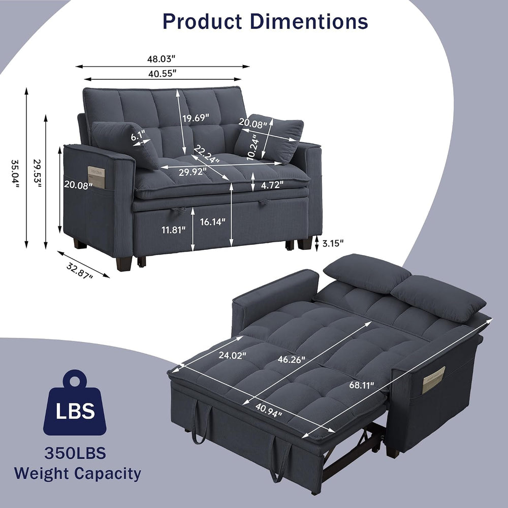 Sleeper Sofa with Pull Out Couch Bed, 48.43" Convertible Pull-Out Sofa B...