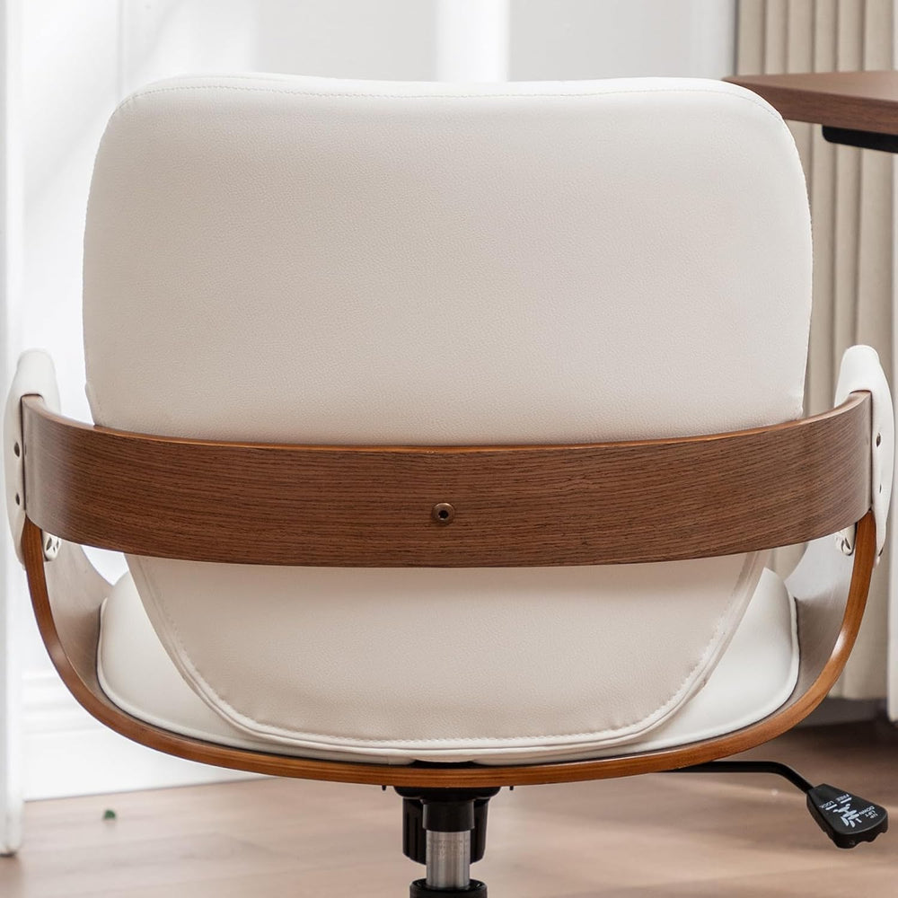 Mid Century Modern Executive Office Chair, Faux Leather Desk Chair, Walnut