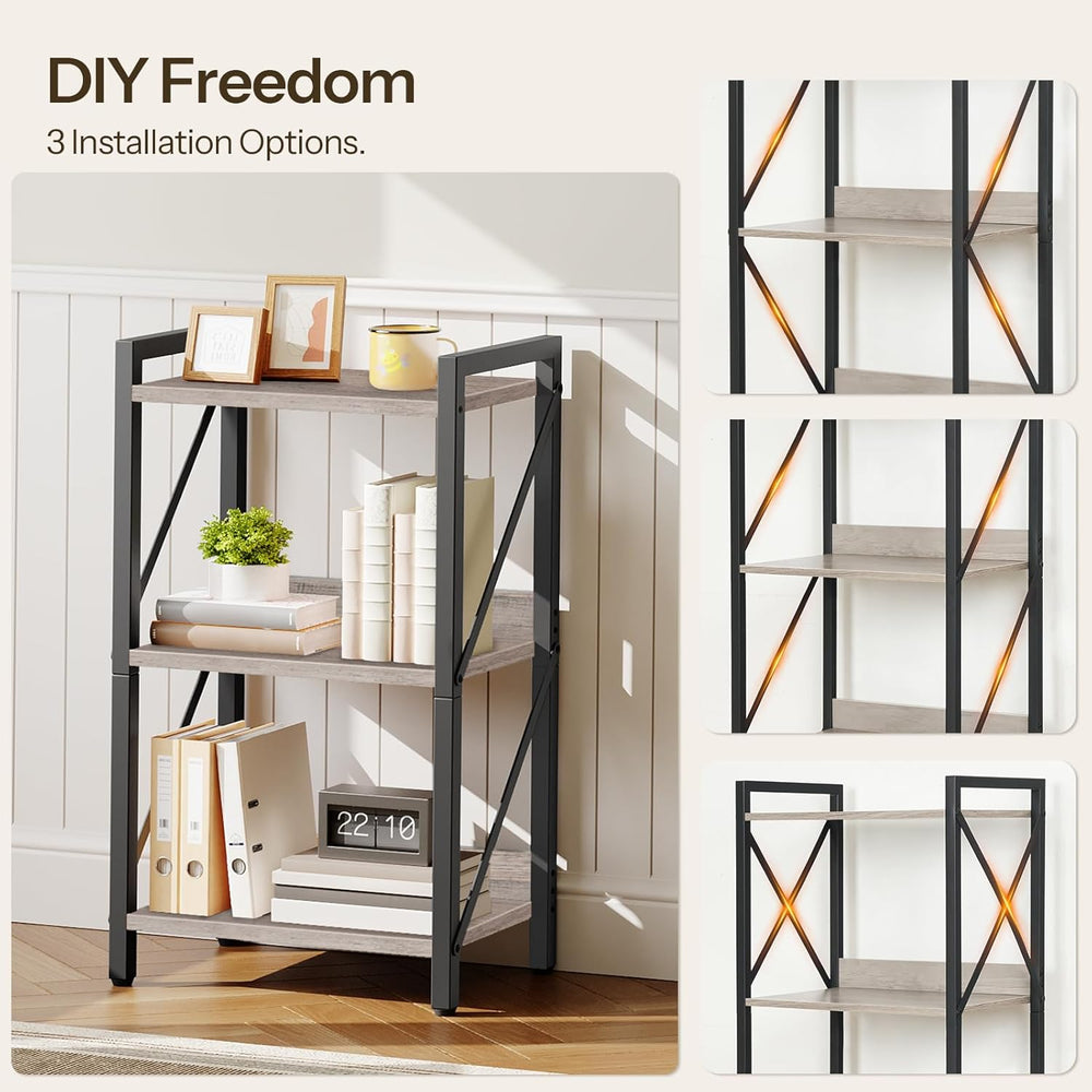 HOOBRO Bookshelf, 3-Tier Industrial Bookcase, Book Shelf Storage Organizer, S...