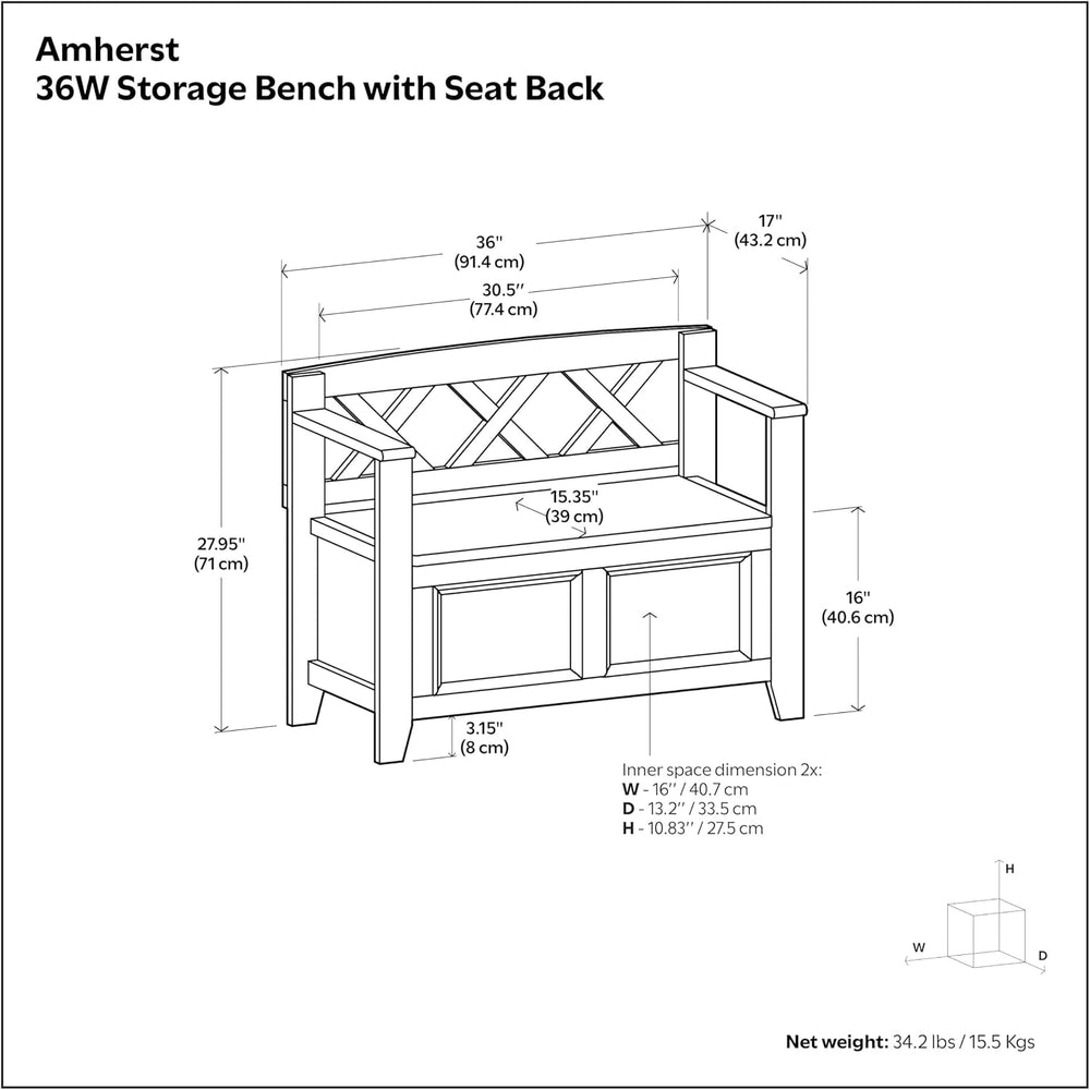 SIMPLIHOME Amherst 48" Wide Solid Wood Storage Bench in Coastal Blue | T...