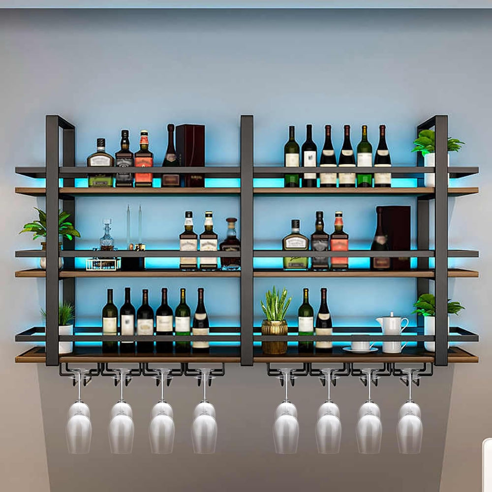 Wall Mounted Wine Rack with LED Light, Metal Liquor Bottles Display Shelf, Fl...