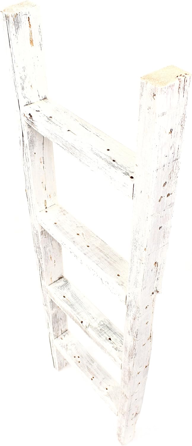 BARNWOODUSA Rustic Farmhouse Decorative Ladder, 48x12x2.5, White Wash | White...