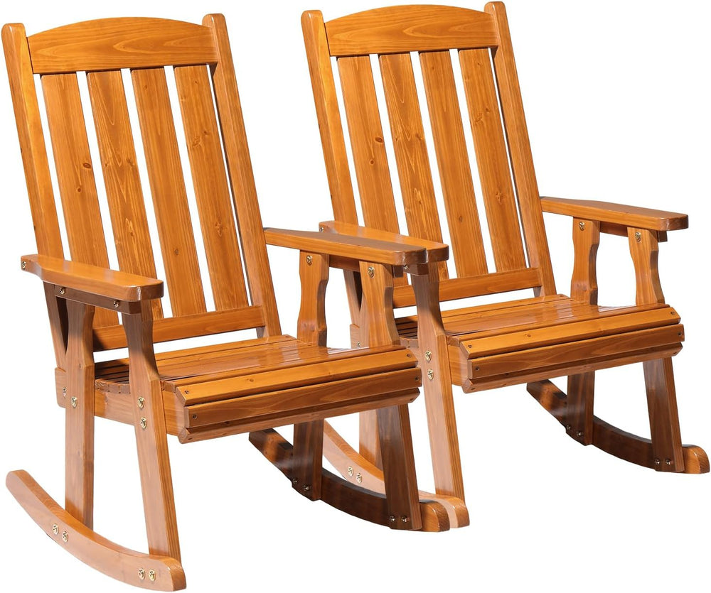 VINGLI Outdoor Rocking Chair Set of 2, Heavy Duty 600 LBS Wooden Rocking Chai...