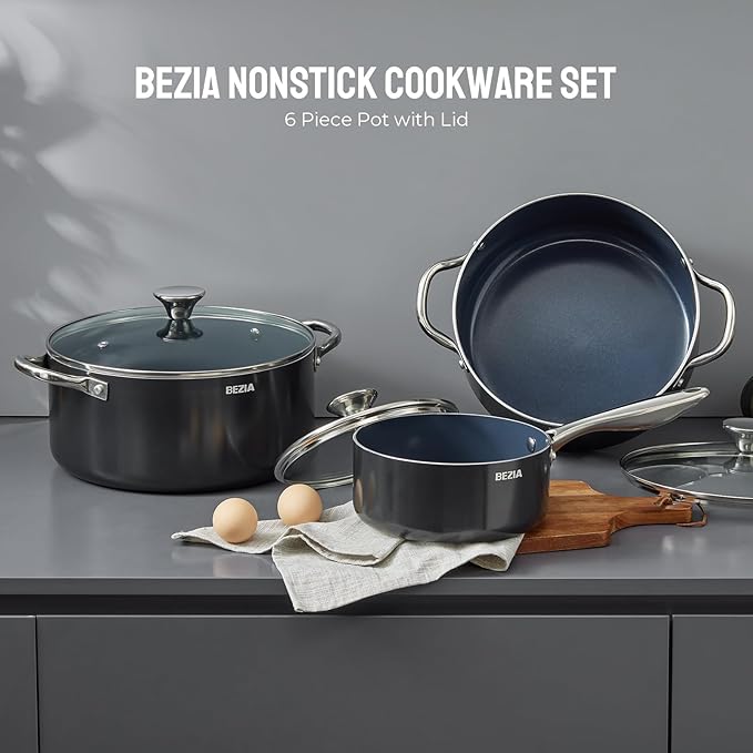 Induction Cookware Set 6-Piece, Stackable Kitchen Cooking Pots Set, 6qt 4.8qt...