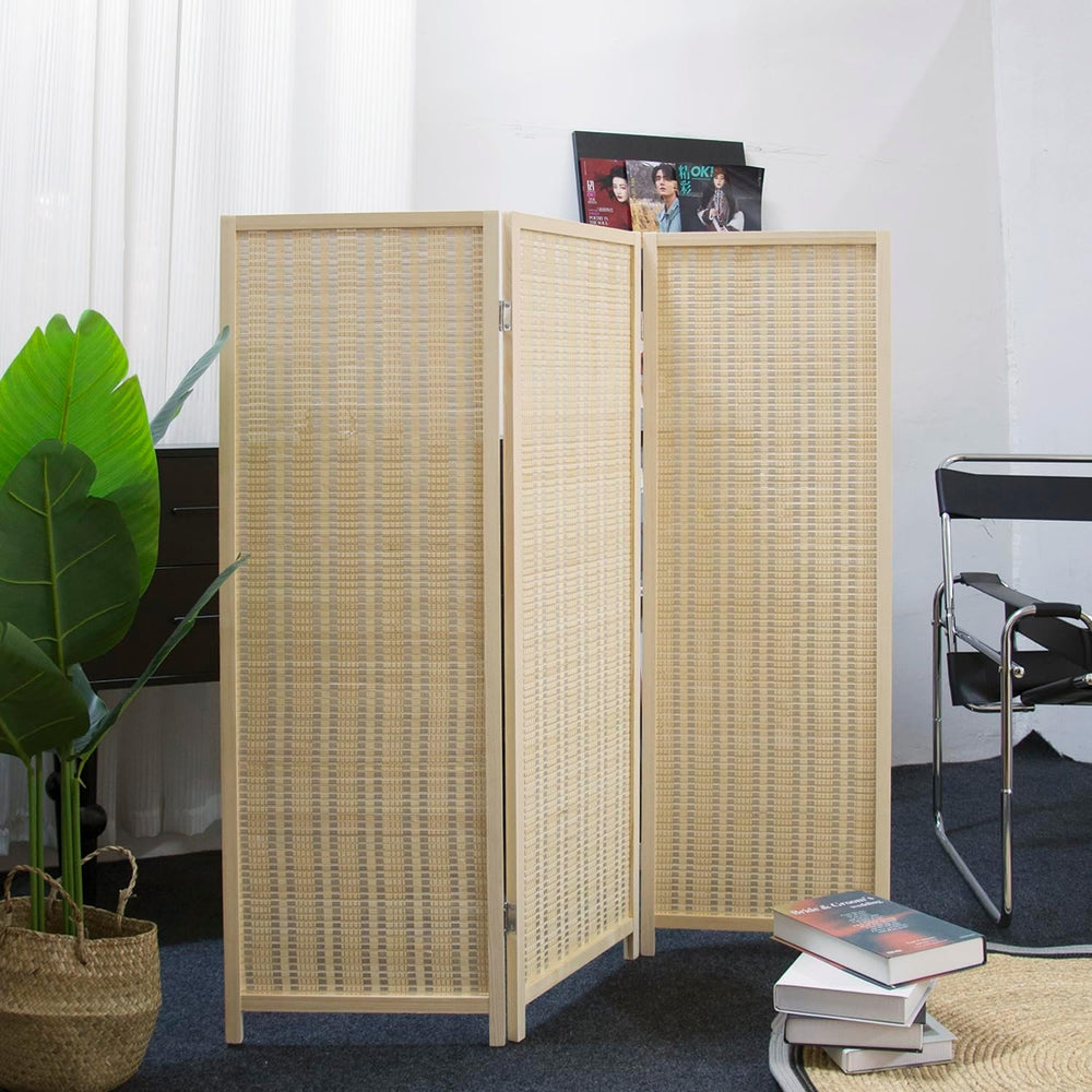 Furnnylane 3 Panel Short Room Divider Screen,Beige Freestanding Partition,Sma...
