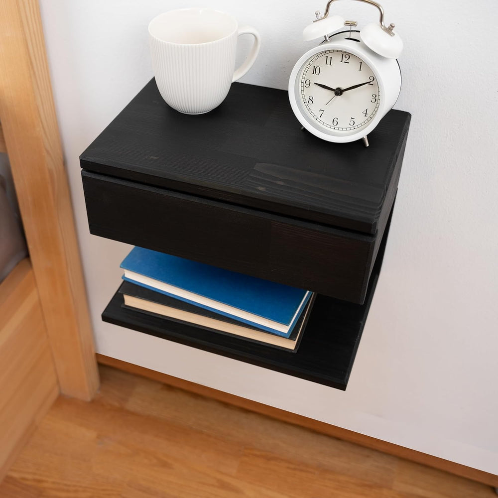 Floating Nightstand Side Accent or End Table with Storage Drawer, Wood Bedsid...