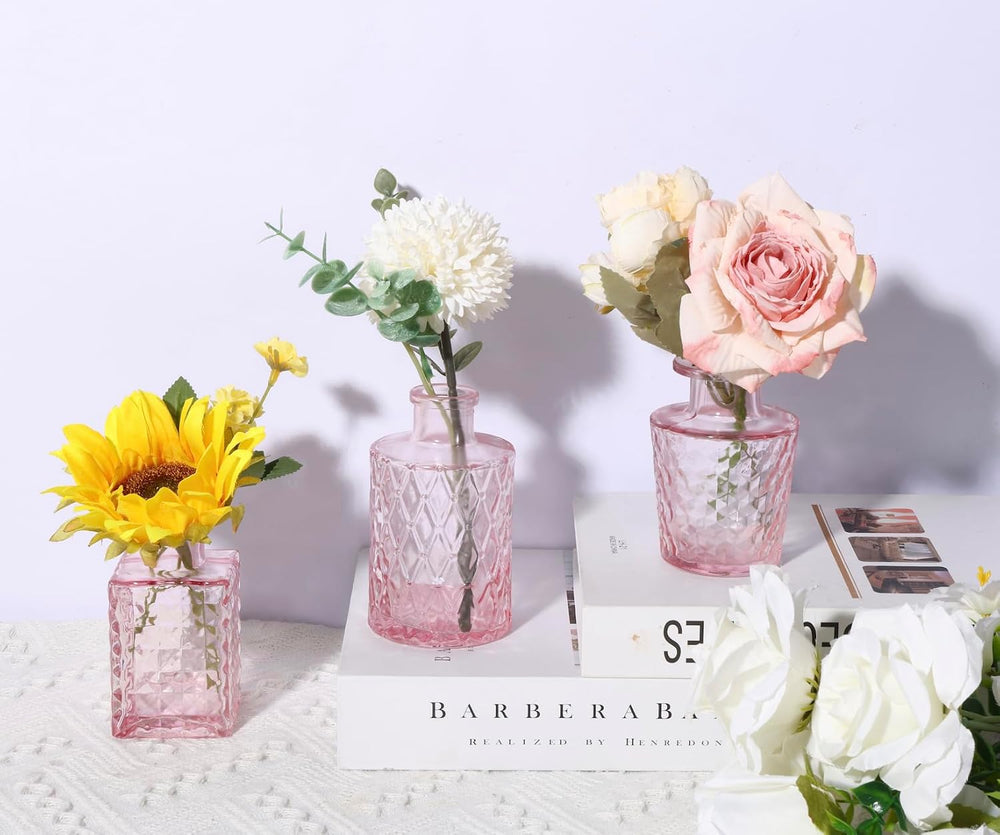 36pcs Pink Glass Bud Vase Set, Small Flower Vases for Centerpieces in Bulk