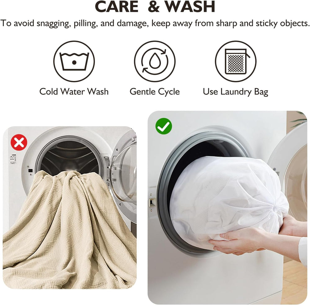 EMME Muslin Cotton Blanket King Size Adults Bed Layering Beige 108" x 90...