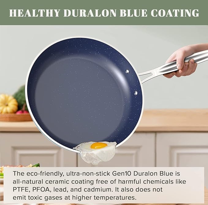 Nuwave 9pc Cookware Set Healthy Duralon Blue Ceramic Nonstick Coated, Diamond