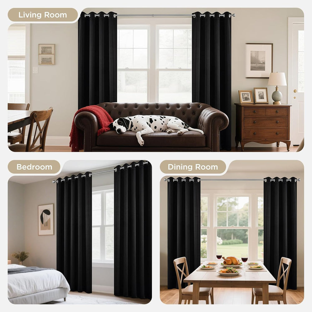 Joydeco Blackout Curtains 90 Inches Long, Black Curtains 2 Panels Set Thermal...