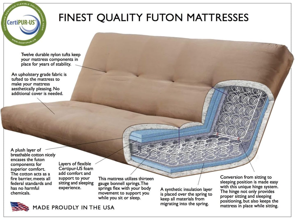 FutonX Rustic Walnut Frame and Mattress Set with Choice to add Drawers, 8 Inc...