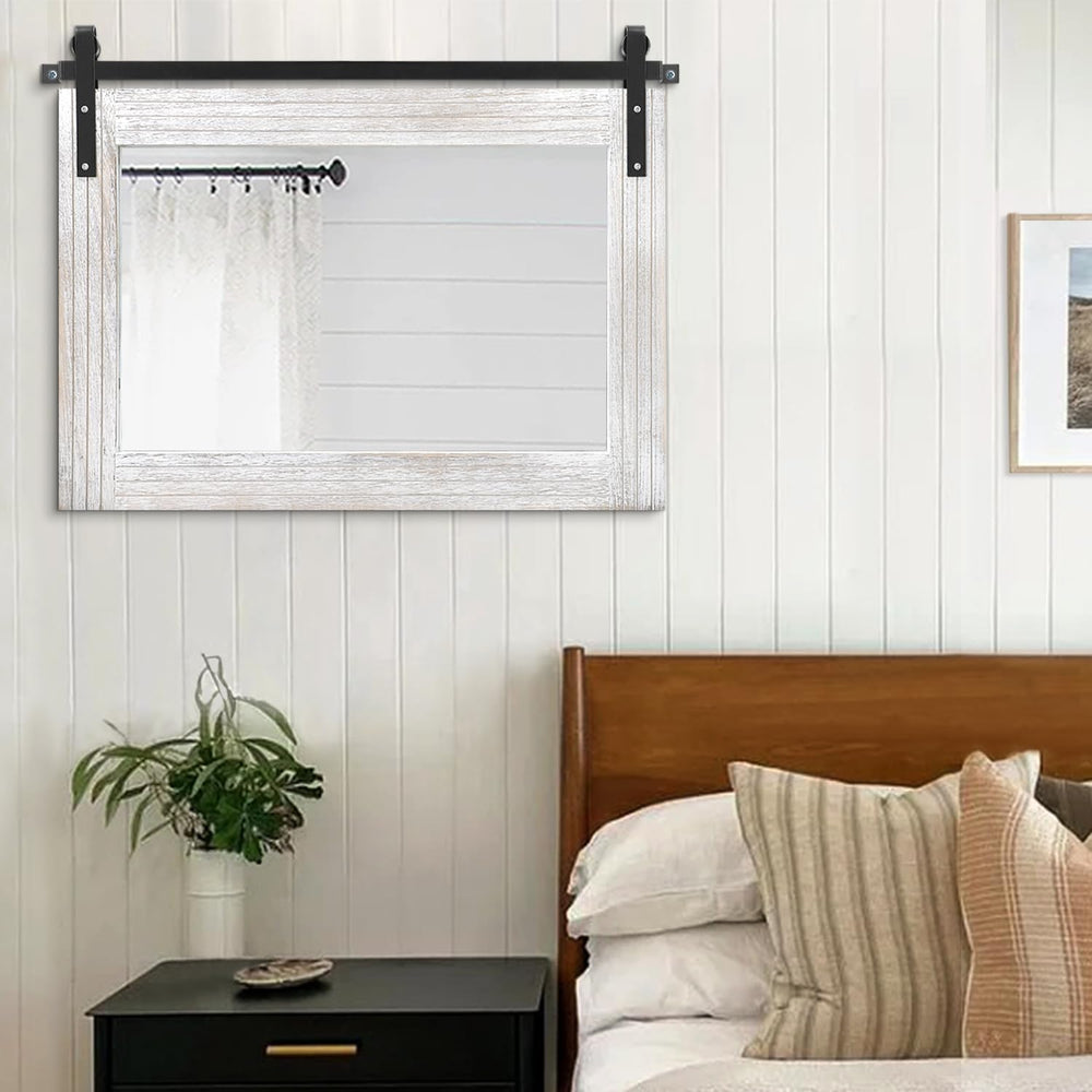 AAZZKANG Large Barn Door Mirror with Wood Framed Rectangle Mirrors for Wall B...