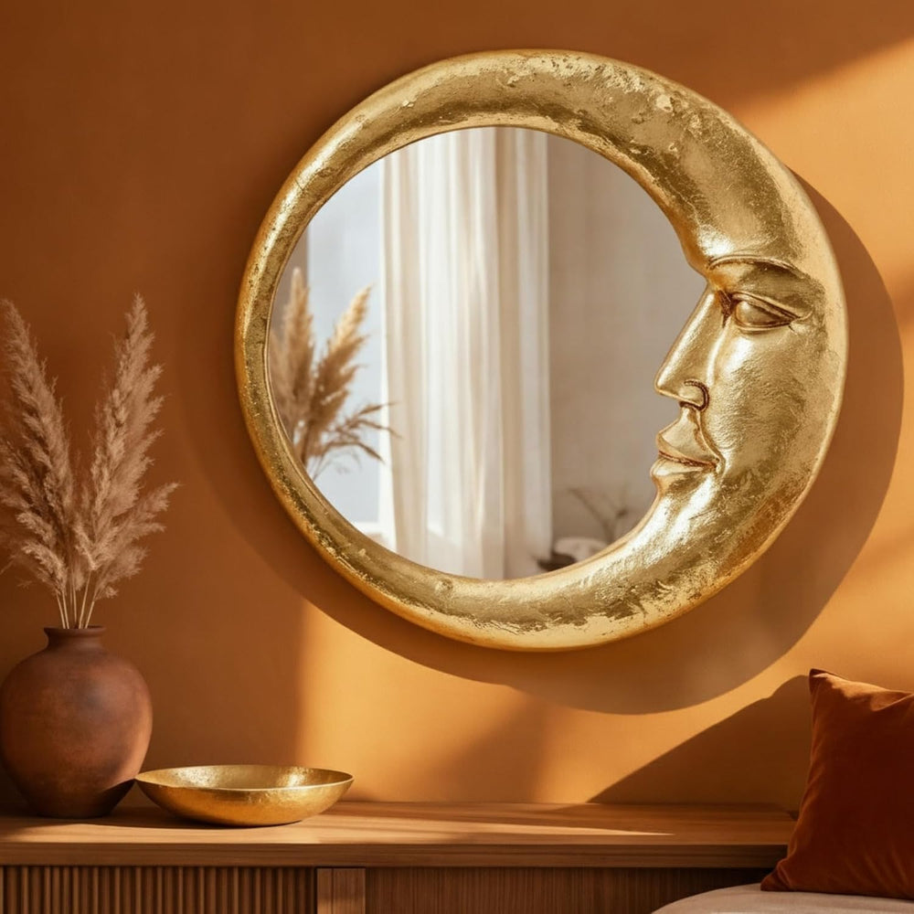 Novabright Celestial Mirror 90s Wall Decor, 8.85inch, Moon Crescent, Gold