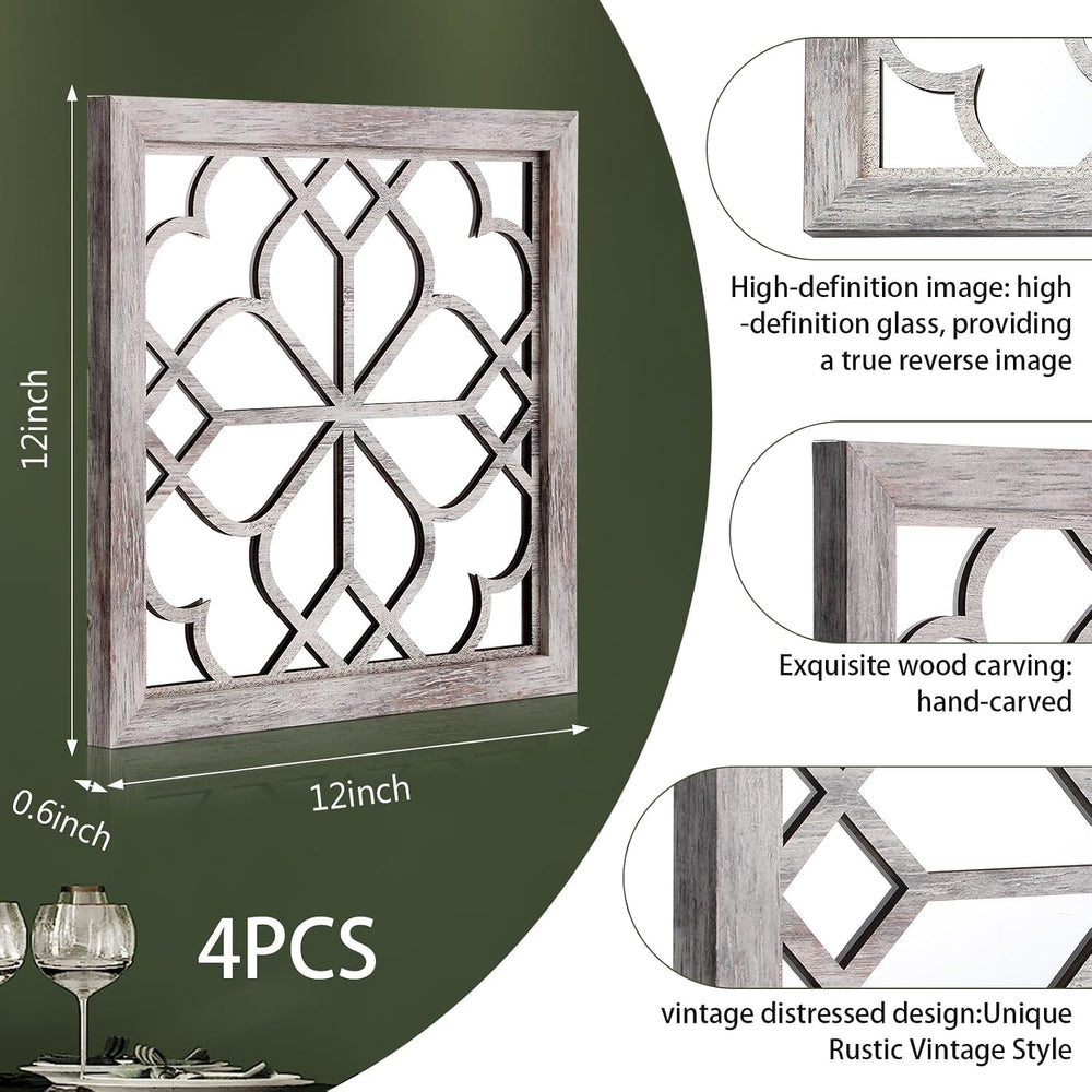 Tatuo 4 Pcs Mirrors Square Wall Mirror, 12 x 12 Inch, Elegant White