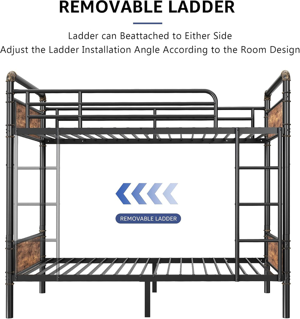 Jocoevol Metal Bunk Bed Twin Over Twin, Industrial Bunkbeds Heavy Duty Bed wi...