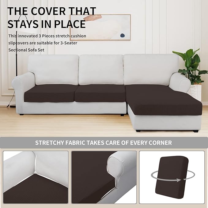 Easy-Going Stretch 3 Pieces Couch Cushion Covers
