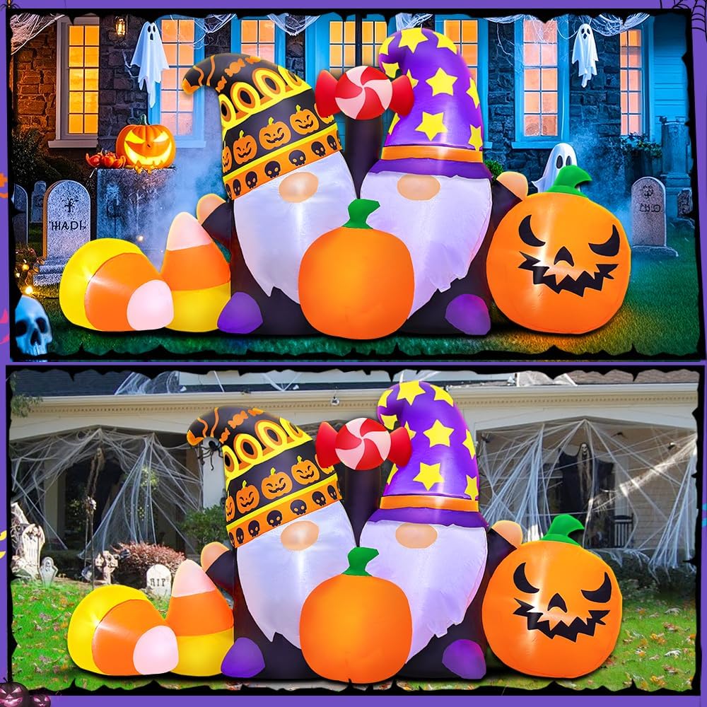 6FT Halloween Inflatable Decoration, Built in LED Lights Blow Up Gnomes with ...