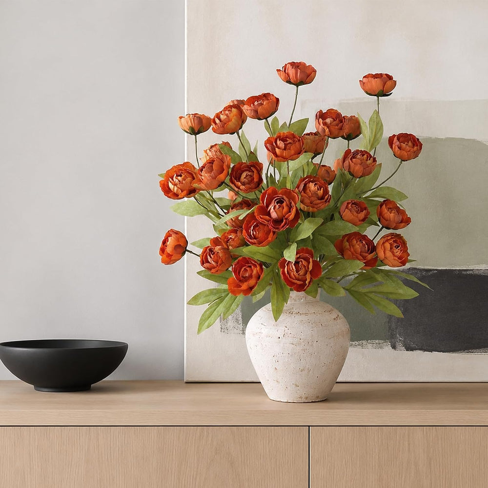 6 Pcs 27" Artificial Fall Peony Silk Flower Stems for Vase Decor(Orange)