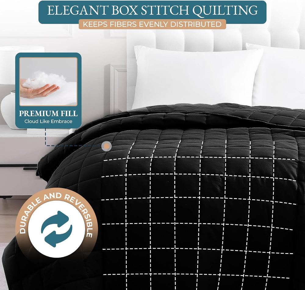 Casa Platino Twin Blanket for Bed, Down Alternative Quilted - Black