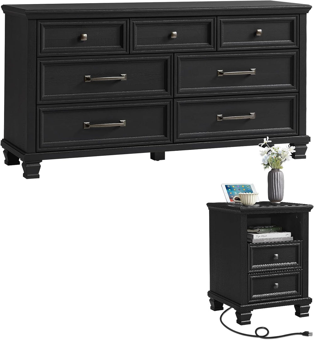 SAVOR LIFE Farmhouse Dresser and Nightstand Set of 2, Black