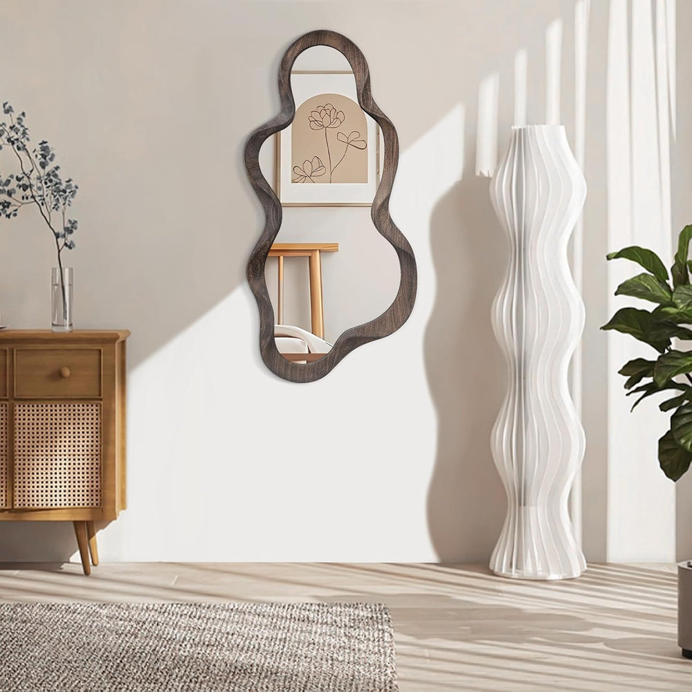 Large Asymmetrical Mirror, Wall Wood Frame Irregular Cloud Wavy Mirror