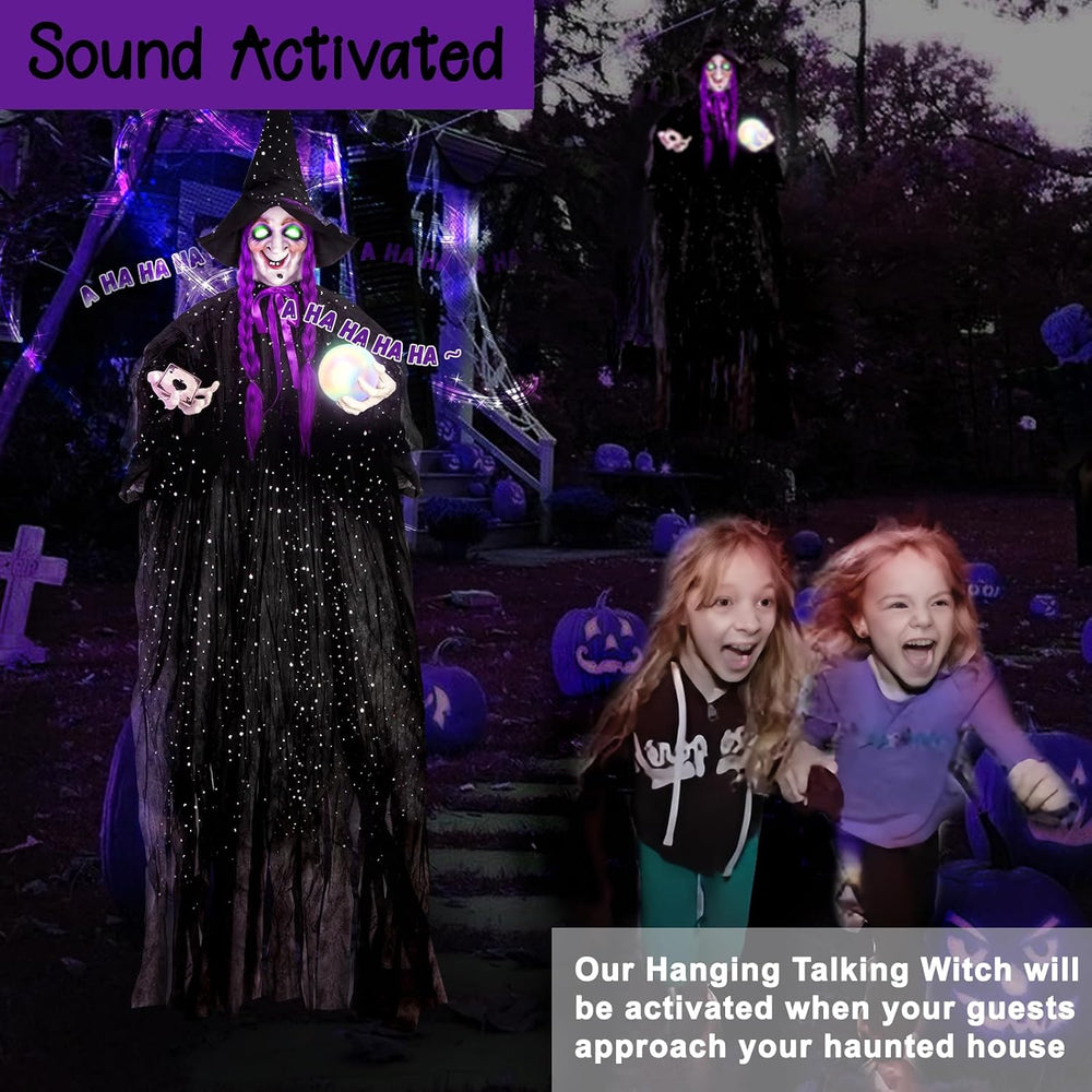 71โ Halloween Hanging Talking Animatronics Witch with Sound Activated