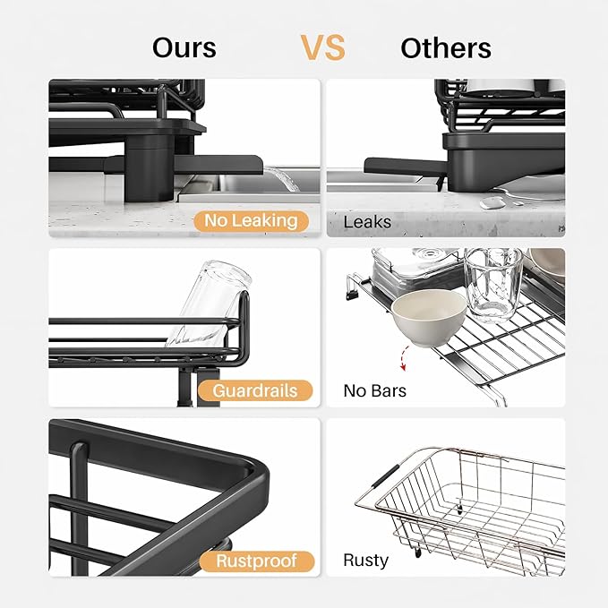 Over The Sink Large 2 Tier Dish Drying Rack Expandable, Dish Drainers