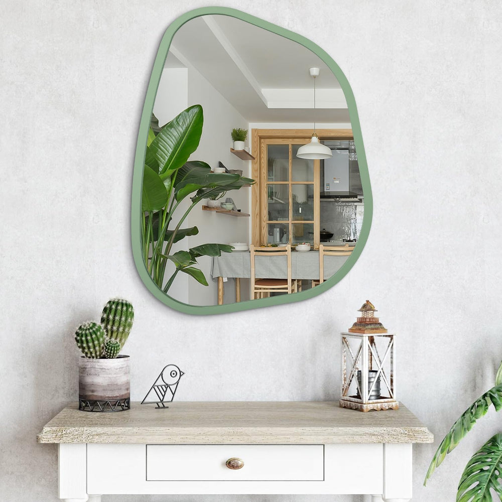 Asymmetrical Mirror for Wall Irregular Accent Wood Frame Modern Unique Wall M...