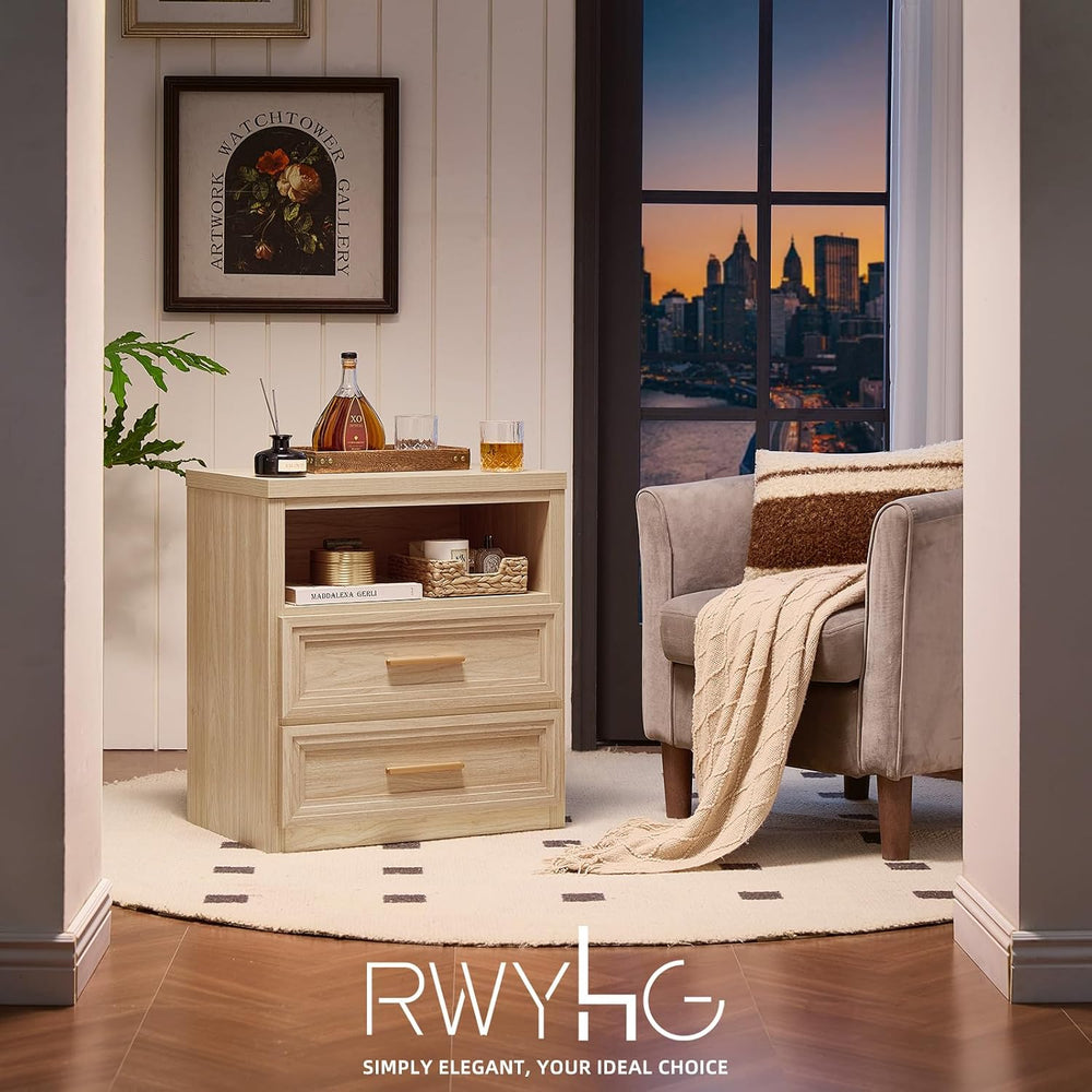 RWYHG 24'' Wide Farmhouse Night Stand with 2 Drawers,Wood Nightstand