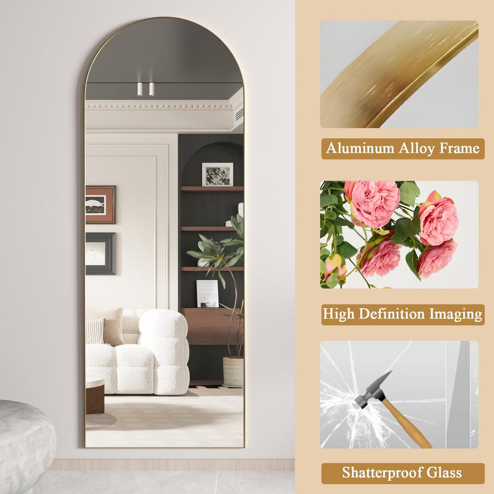 Full Length Mirror, 56"x16" Arch Floor Mirror with Stand, Gold Arch...